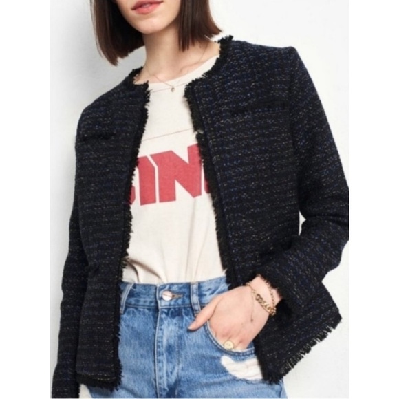 Anine Bing Tweed Blazer Raw Hem Jacket - Picture 6 of 14